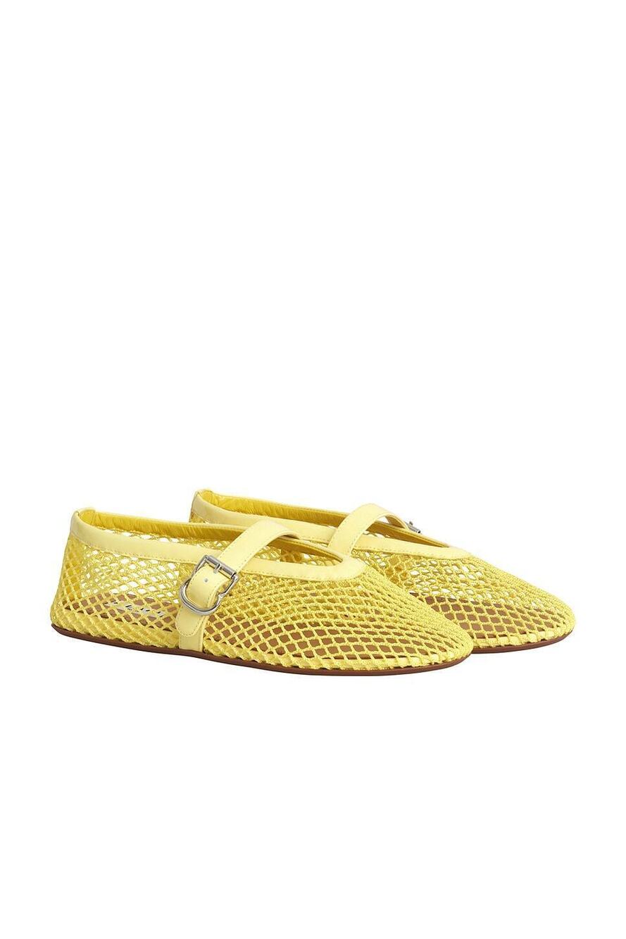 ALAIA Ballet Flat in Jaune Citron yellow fishnet mesh buckle slipper